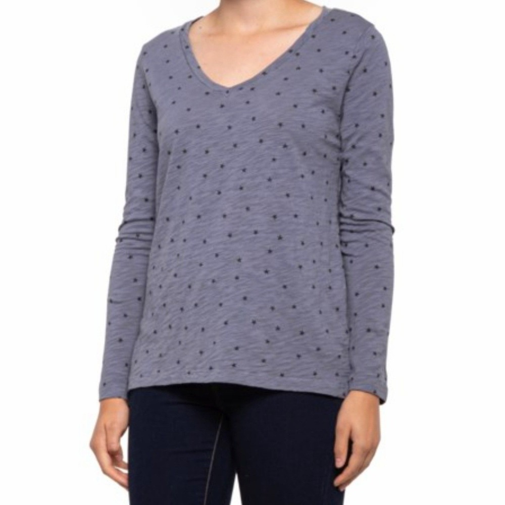 Dylan Long Sleeve Tee V-neck Stars Cotton Slub Sz XL Blue Gray